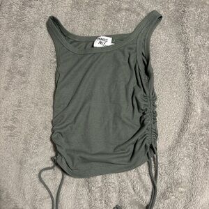 Princess Polly Sage Green Ribbed Ruched Tank Top